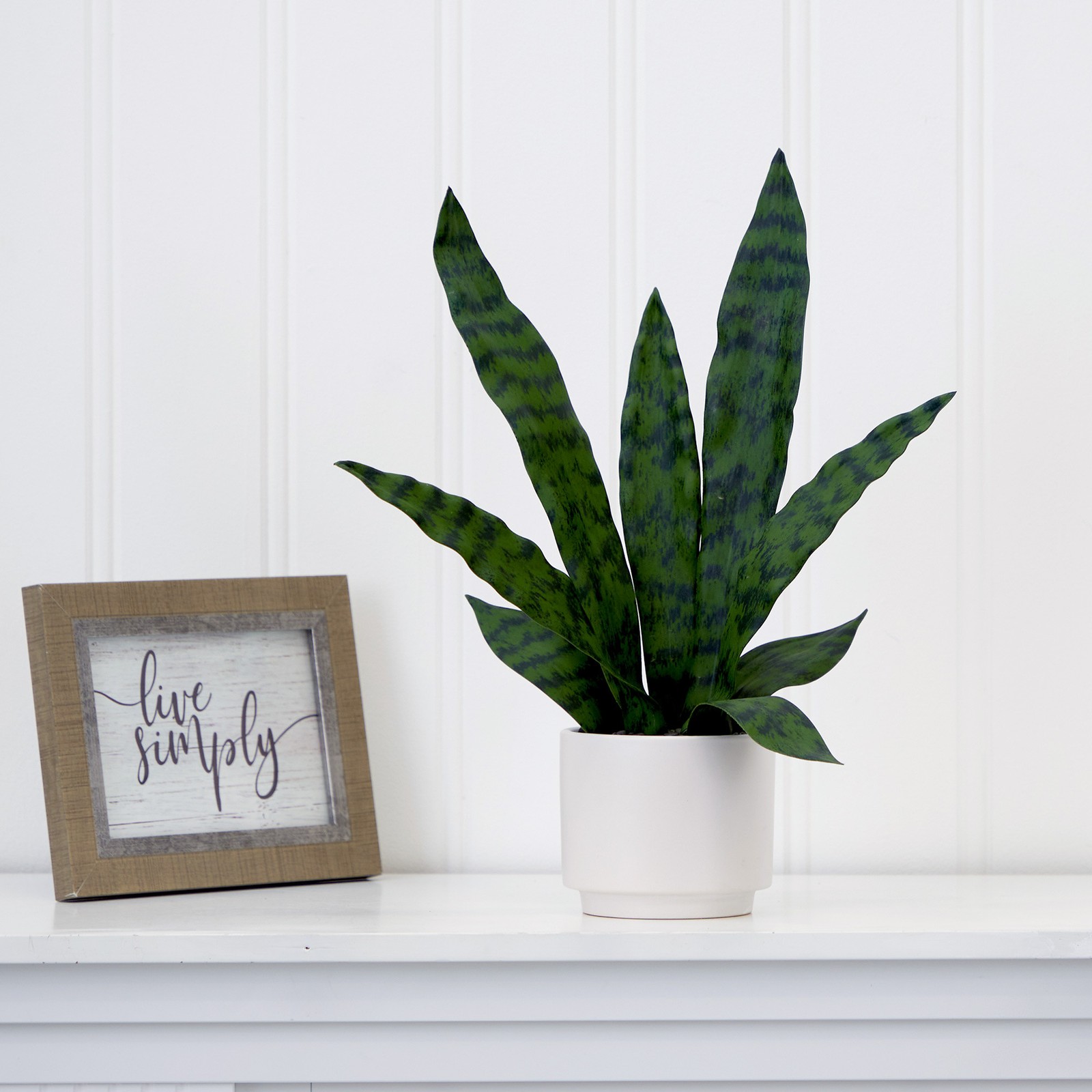 Nearly Natural 16″ Artificial Sansevieria Snake Plant with Decorative Planter