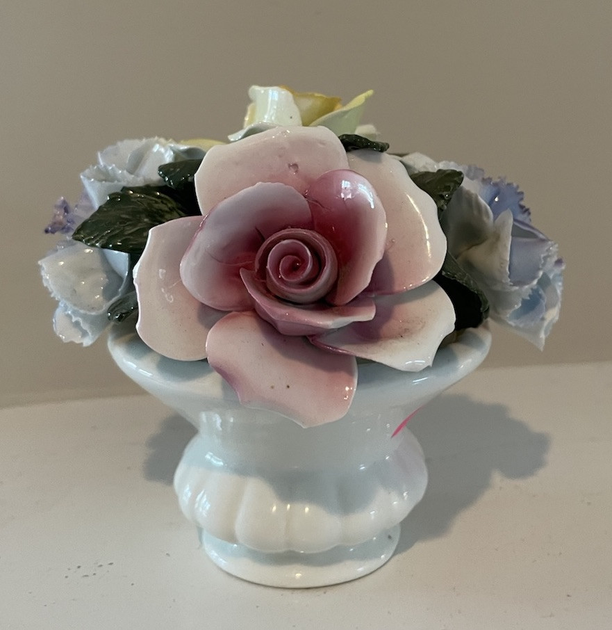 ViTG Royal Kendall Fine Bone China Flower Bouquet Basket Pink Yellow & Blue