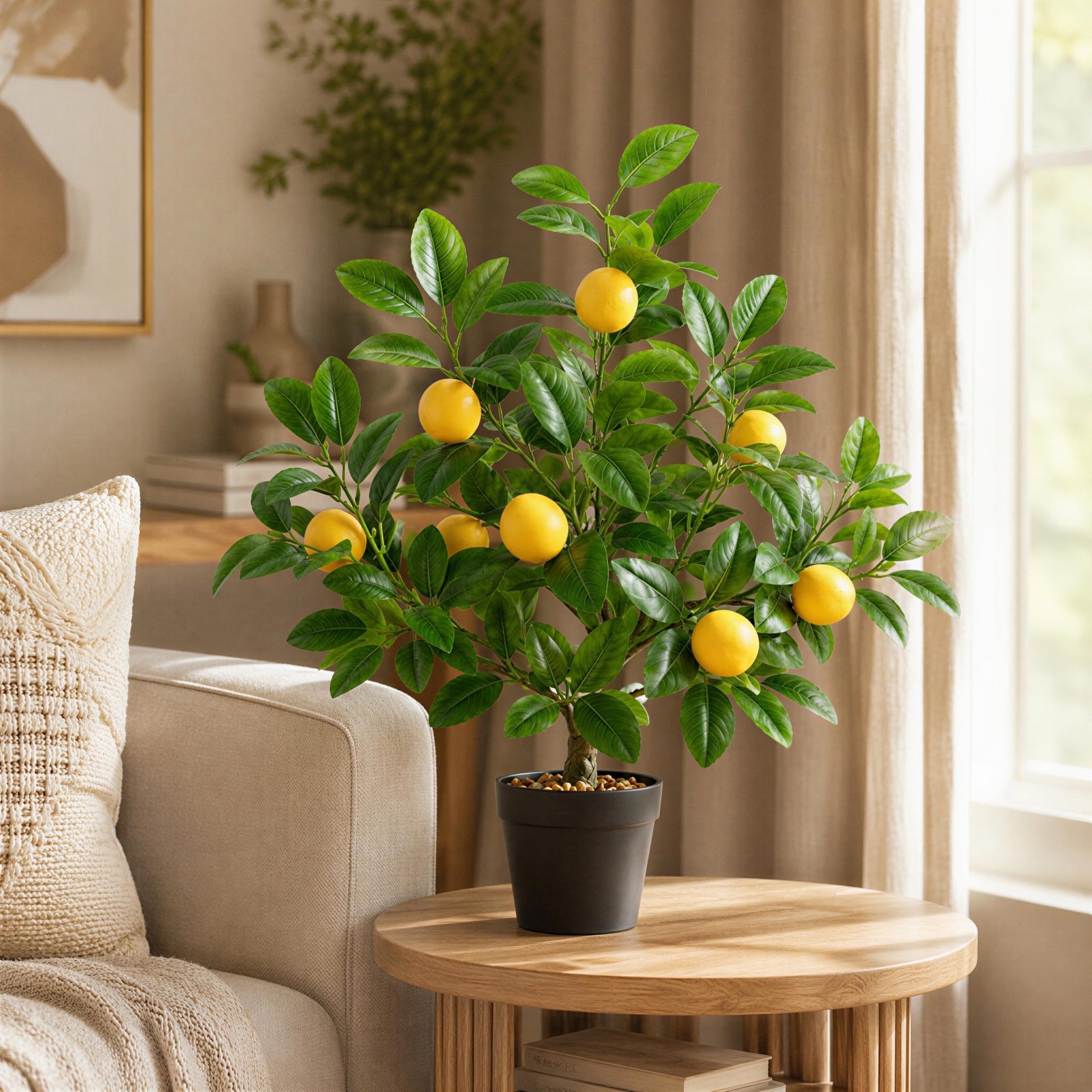 20″ Artificial Yellow Lemon Tree Fake House Green Plant Fruits Decoration wit…