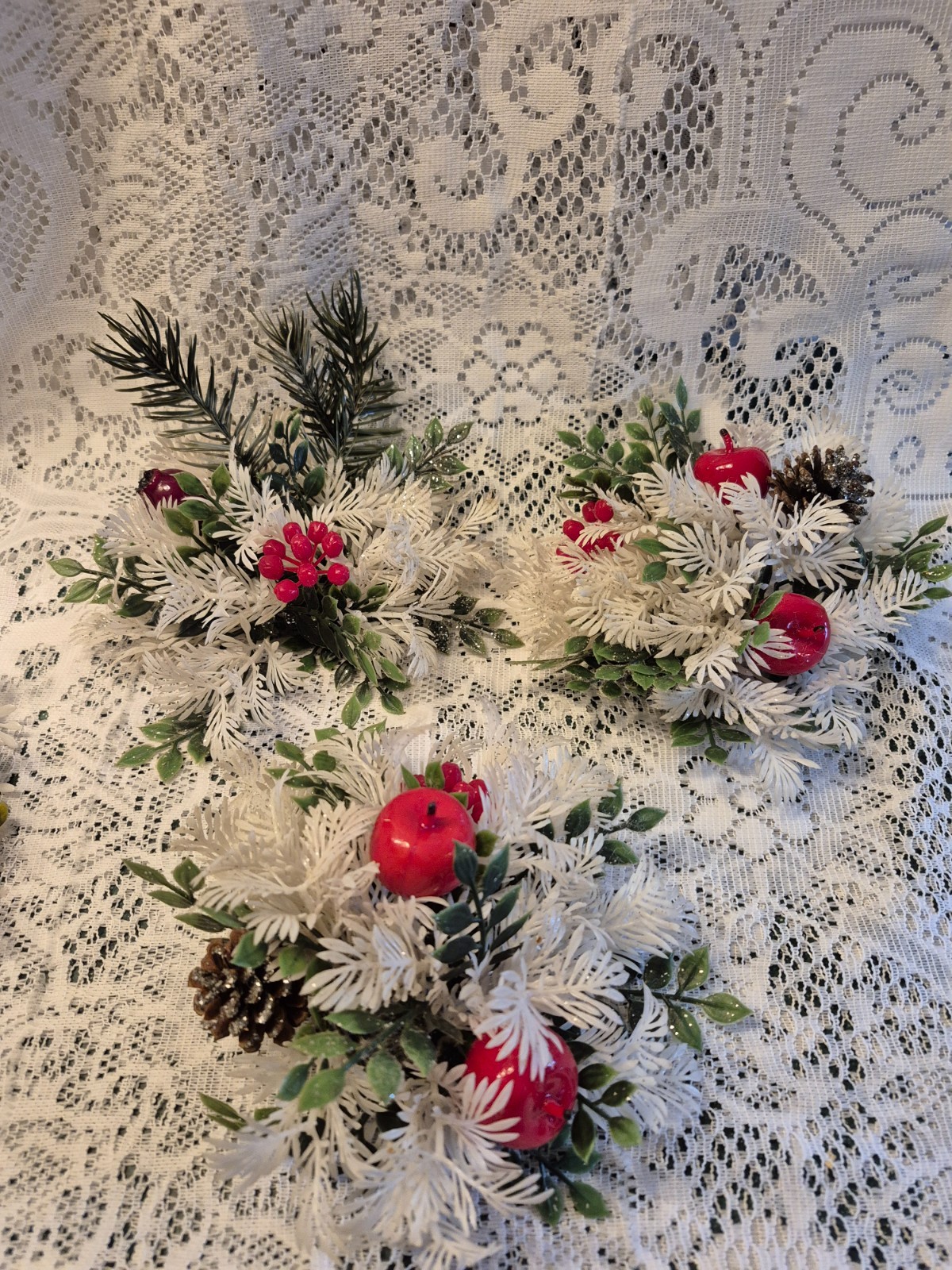 Set/3 Vintage Taper Candle Ring Christmas 5.5″ Winter Shabby