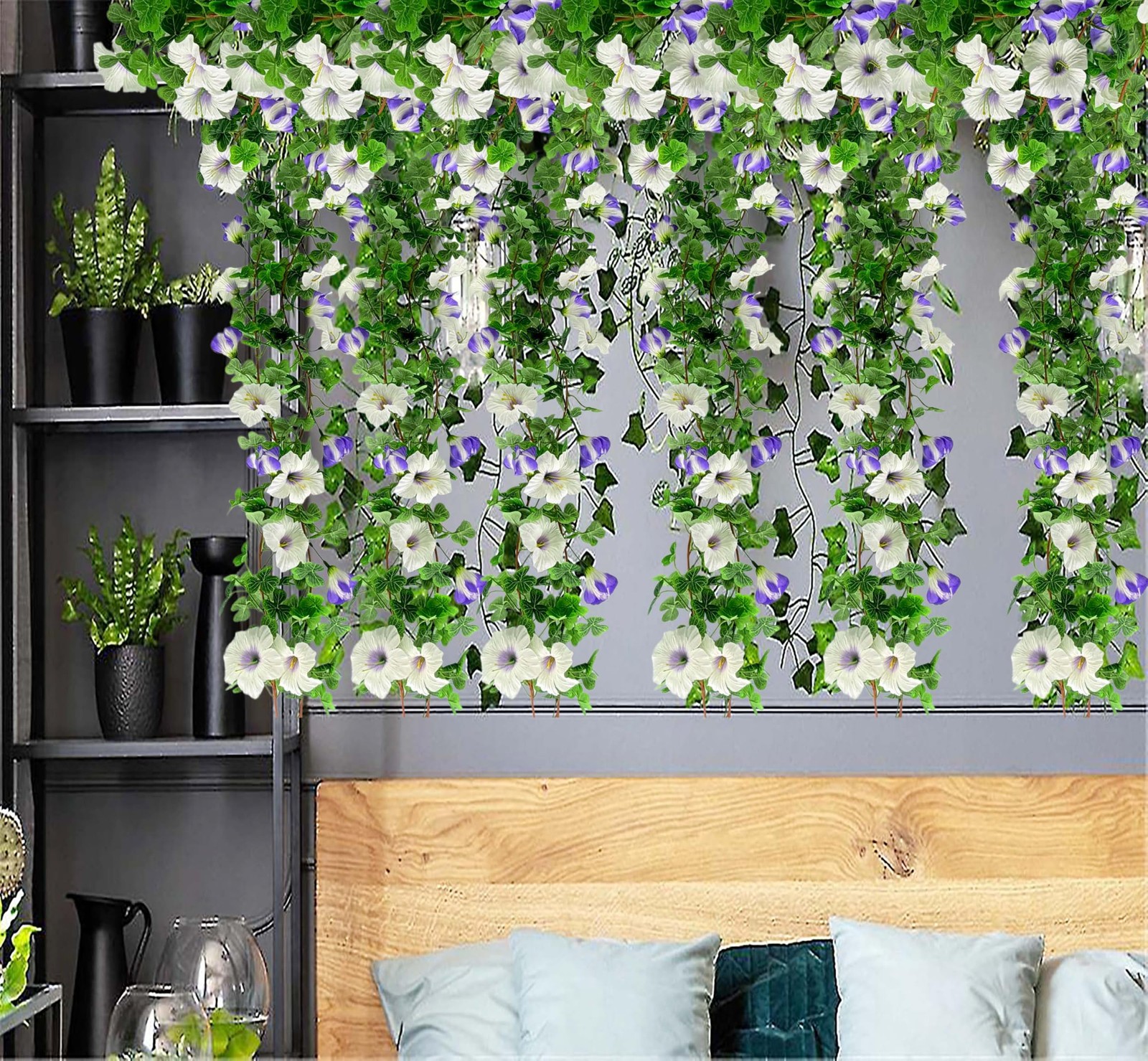 Artificial Flowers Vines Outdoors 2 Pcs Purple Silk Petunias Garland Spring F…