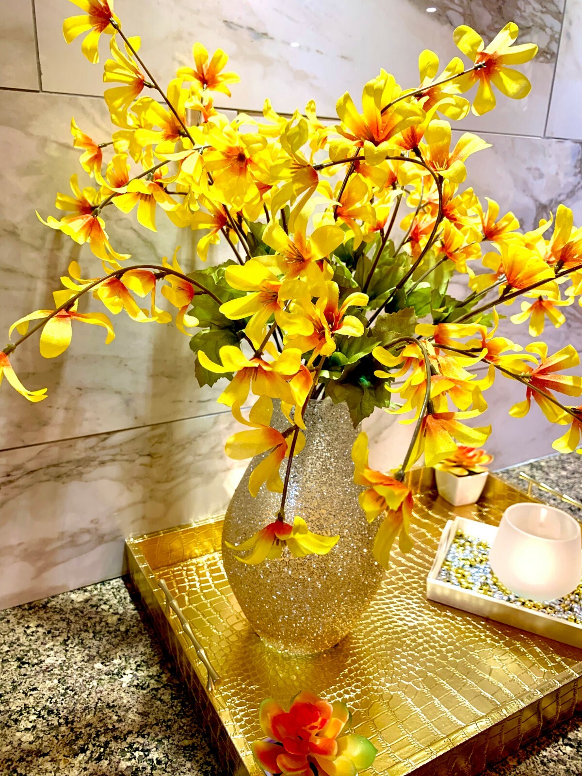 DIY Easy Decor Home/Bedroom/Kitchen/Living Room Floral Candle Decorative Tray