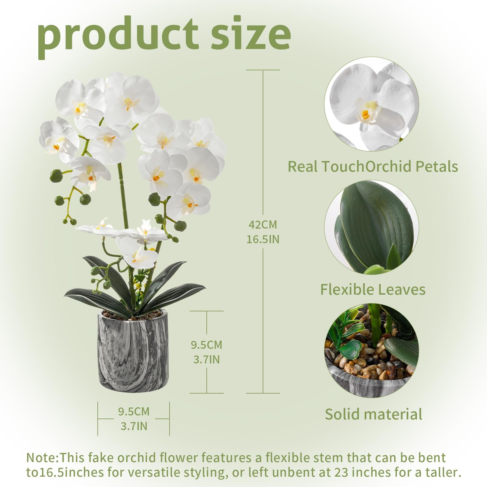 White 16.5 Inch Faux Silk Artificial Orchids Flowers Phalaenopsis Pot Decor