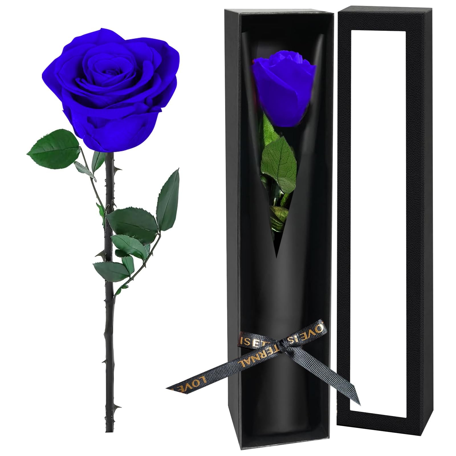 Blue Single Forever Rose In A Box Preserved Flowers Present For Women Mom
