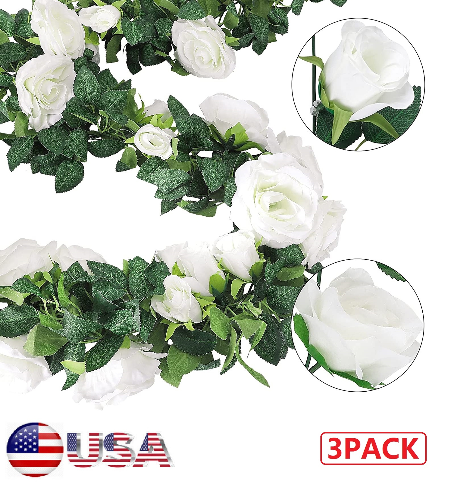 1/2/3x Fake Flower Vines Artificial Silk Rose Garland Wedding Party Decor 7.5FT