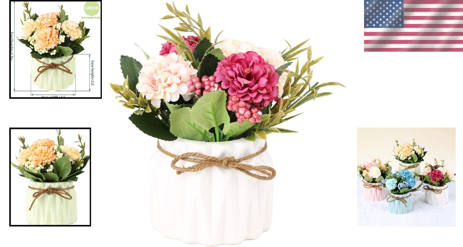 Elegant White Artificial Hydrangea Bouquet with Ceramic Vase for Timeless Decor
