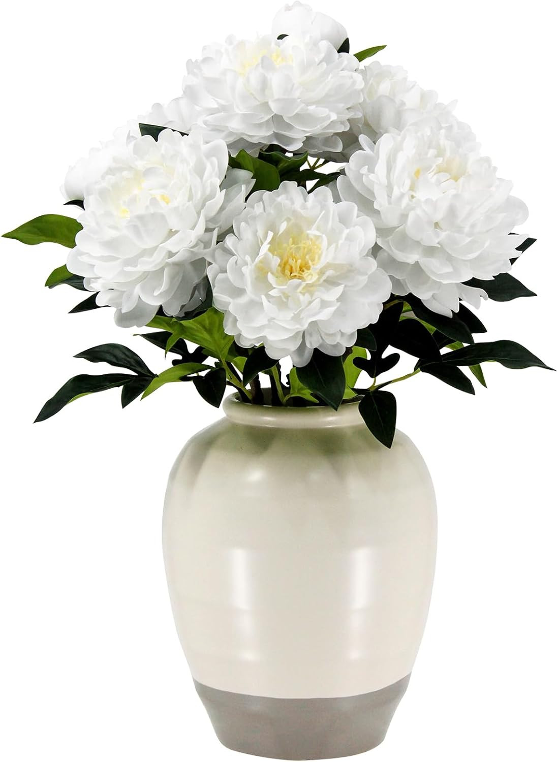 24″ Real Touch White Peony in Vase – Elegant Faux Flower Arrangement Decor