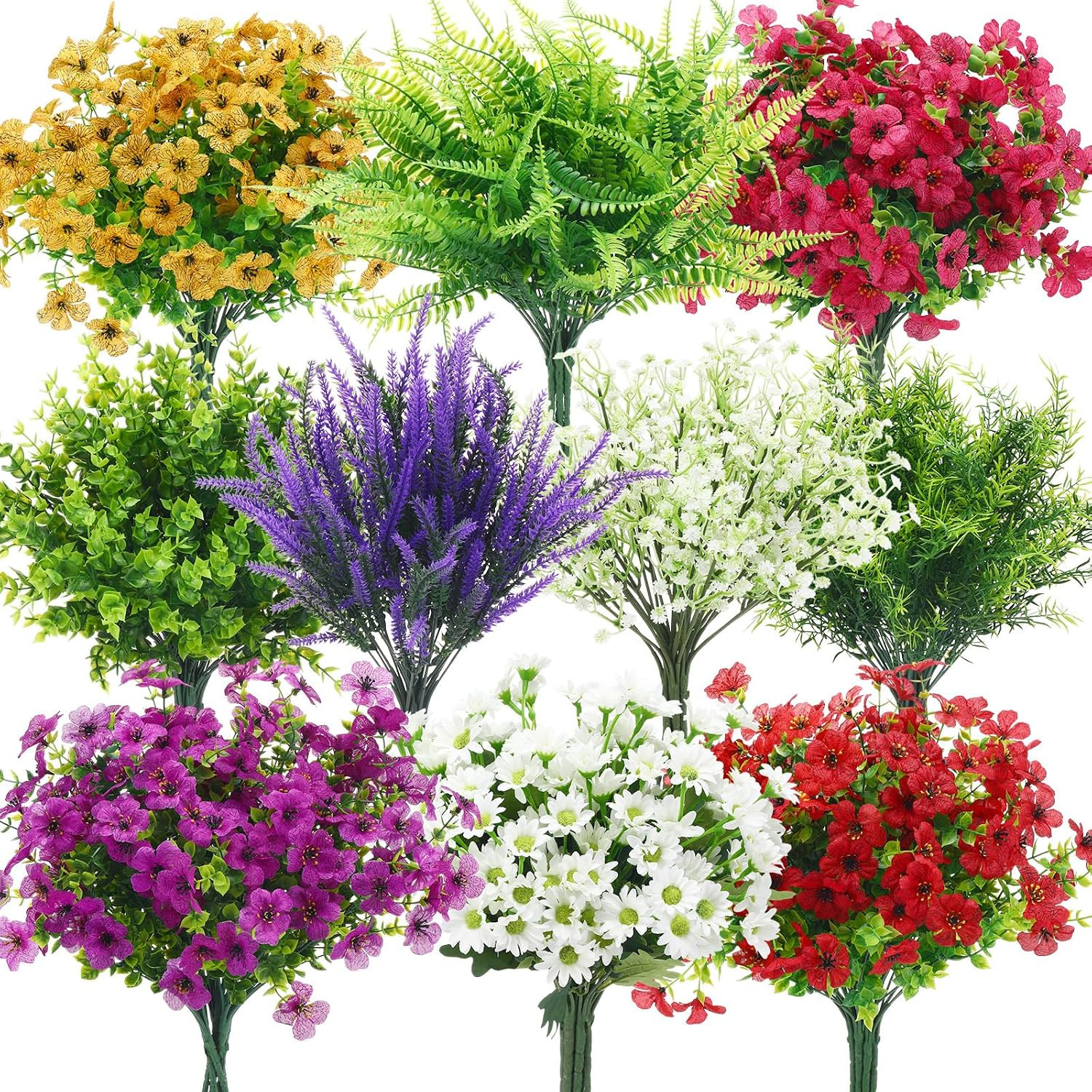 60 Pcs UV Resistant Faux Flowers for Home Garden Wedding Decor