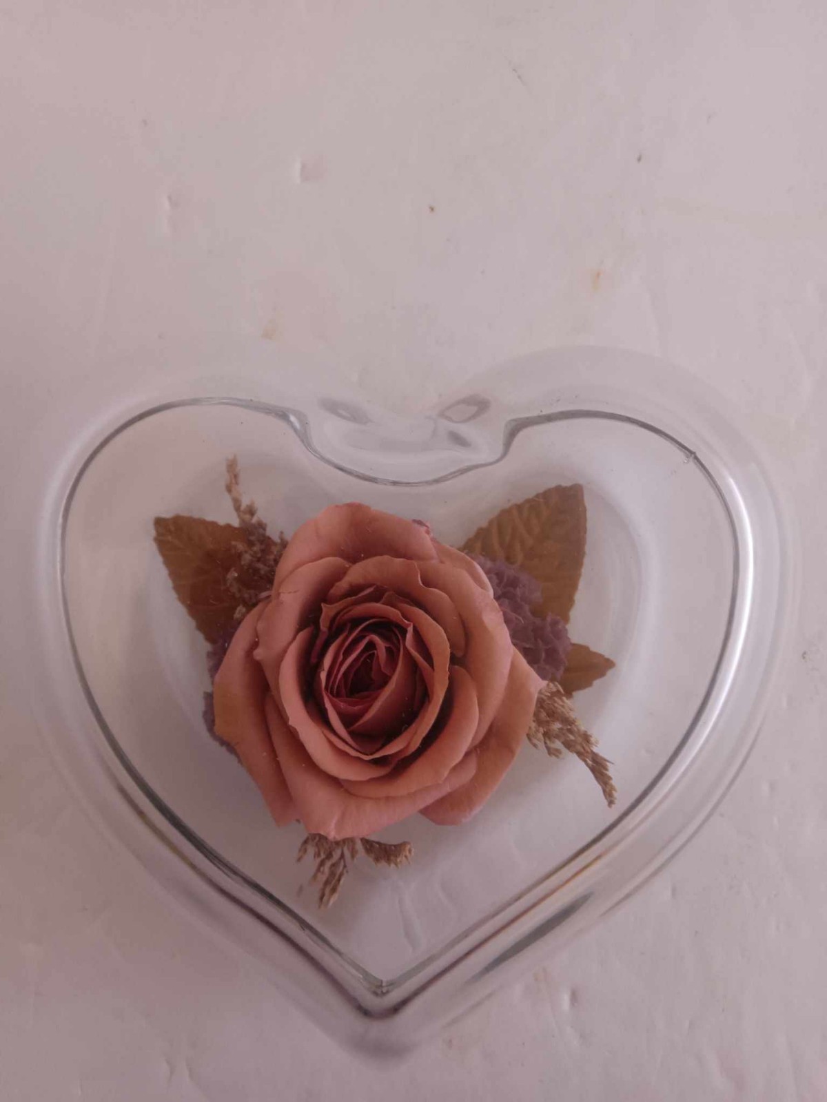 Vintage Natural Expressions Freeze Dried Rose in Glass Heart