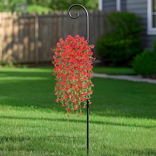 Fake Artificial Hanging Flowers for Outdoors Decoration, 2 PCS Faux UV Red