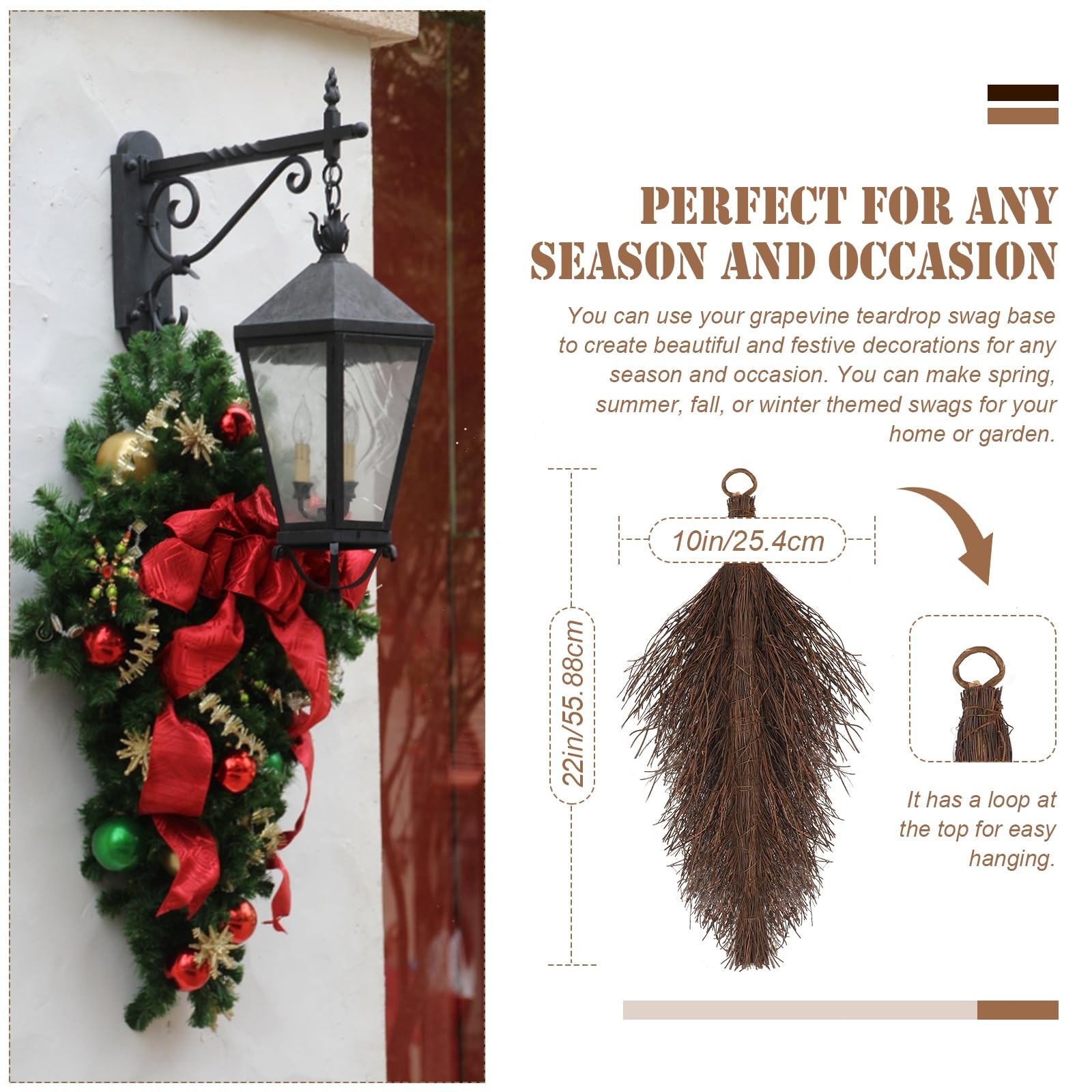 2 PCS Grapevine Teardrop Swag Base 22 Inch Natural Wreath Form DIY Craft Decor