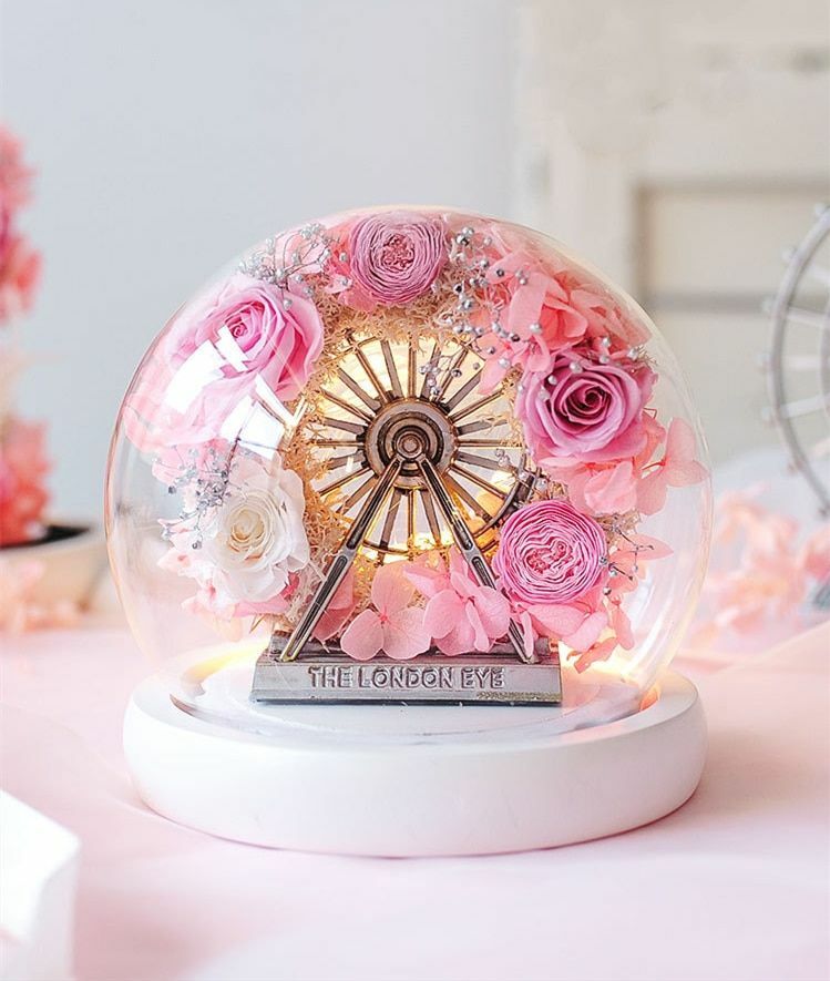 Preserved Rose Glass Dome Flower Gift Set For Womens Mother Day Birthday Wedding