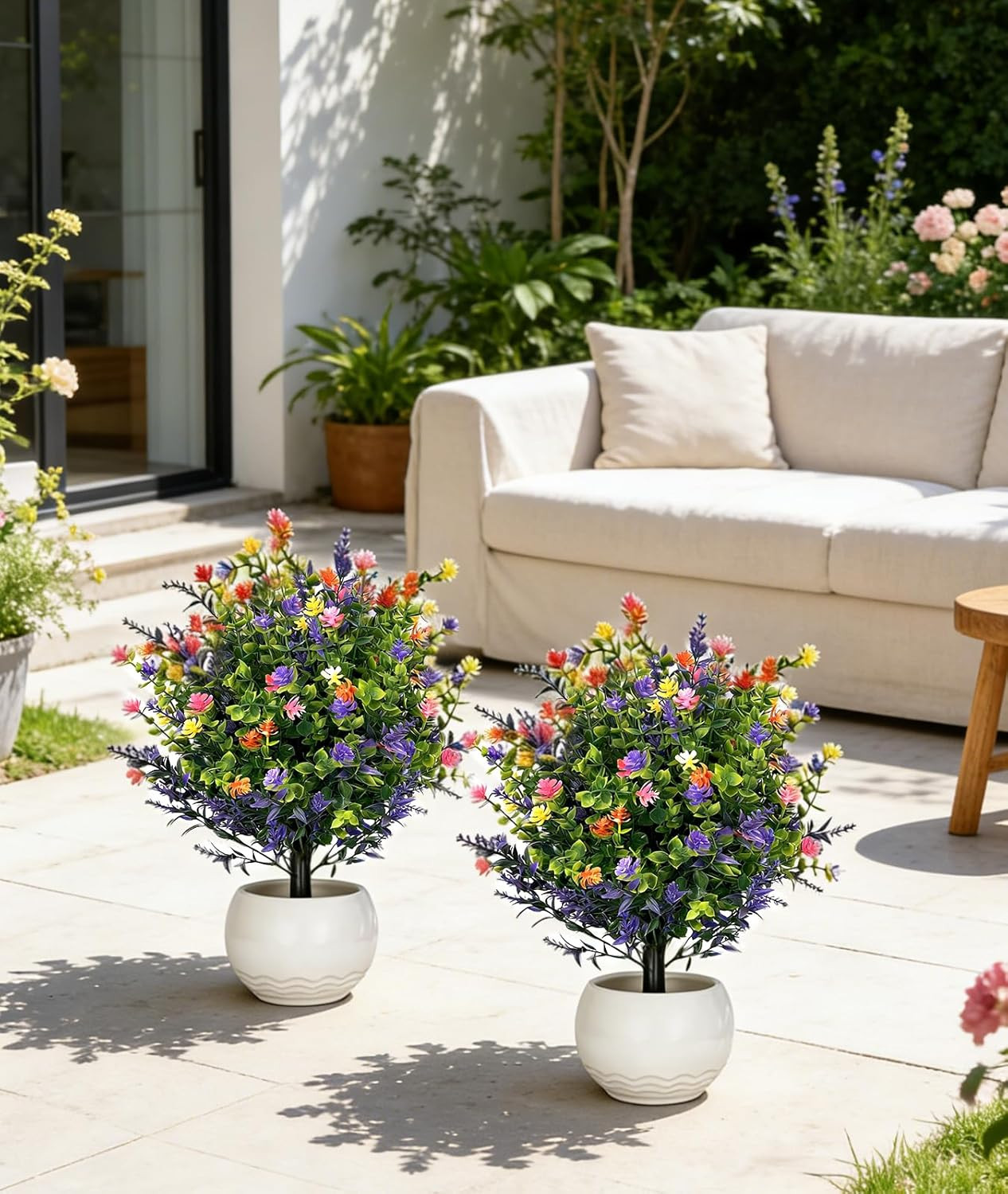 2 Pack 23” Tall UV Resistant Artificial Petunia Flowers in Pots for Indoor/Outd