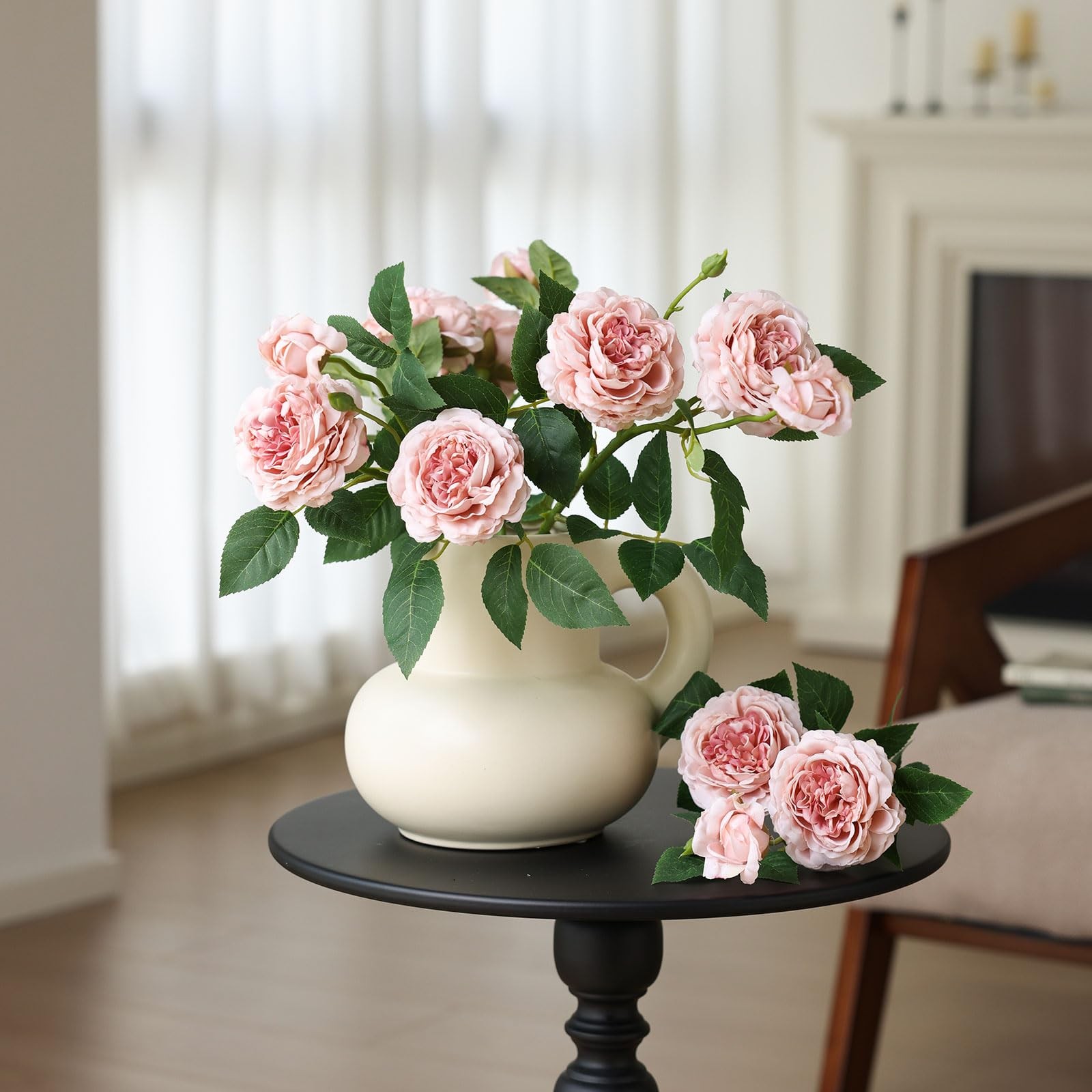 4Pcs Pink Artificial Roses Flowers Fake Silk Rose Flower with Leaves Stems Re…