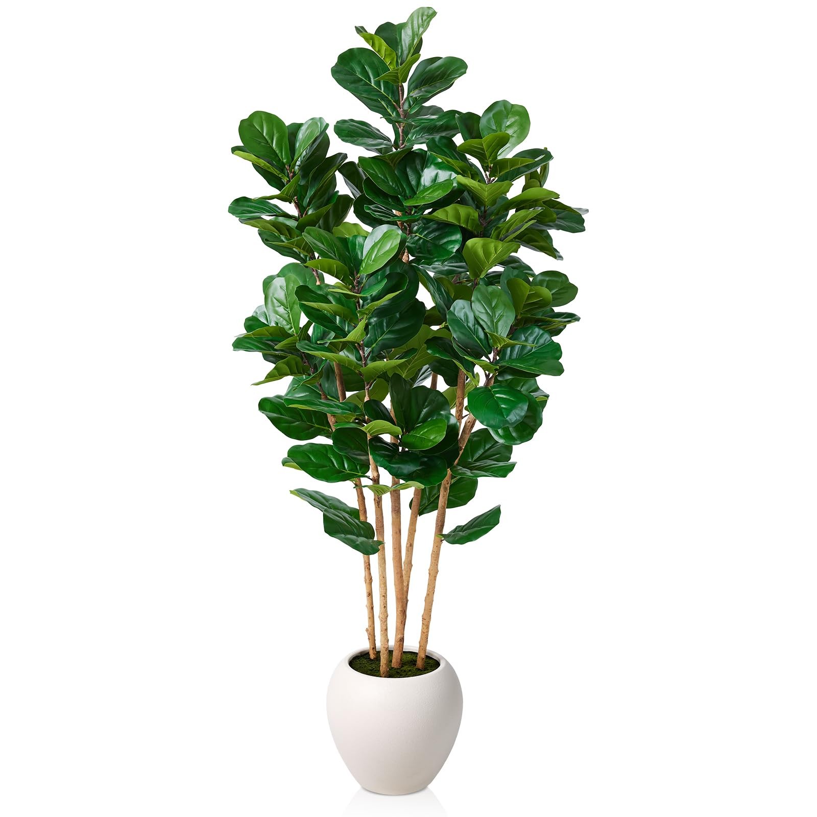 7FT Artificial Fiddle Leaf Fig Tree with White Planter – Tall Fake Tree, 4 Re…