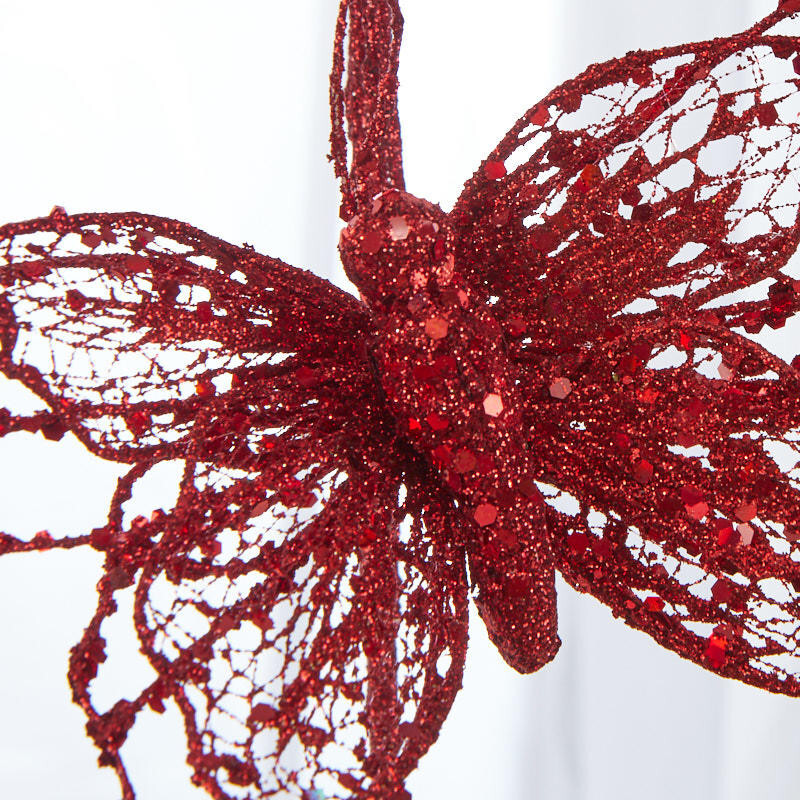 Set of 4 Red Glittered Artificial Butterfly 20″ Sprays