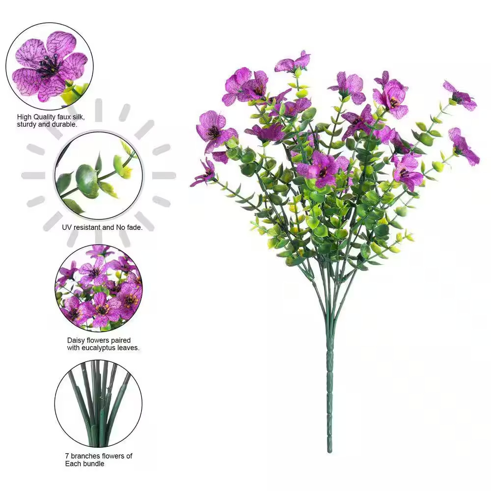 13.8 In. Bundles Purple Artificial Faux Flowers Silk Daisy with Eucalyptus