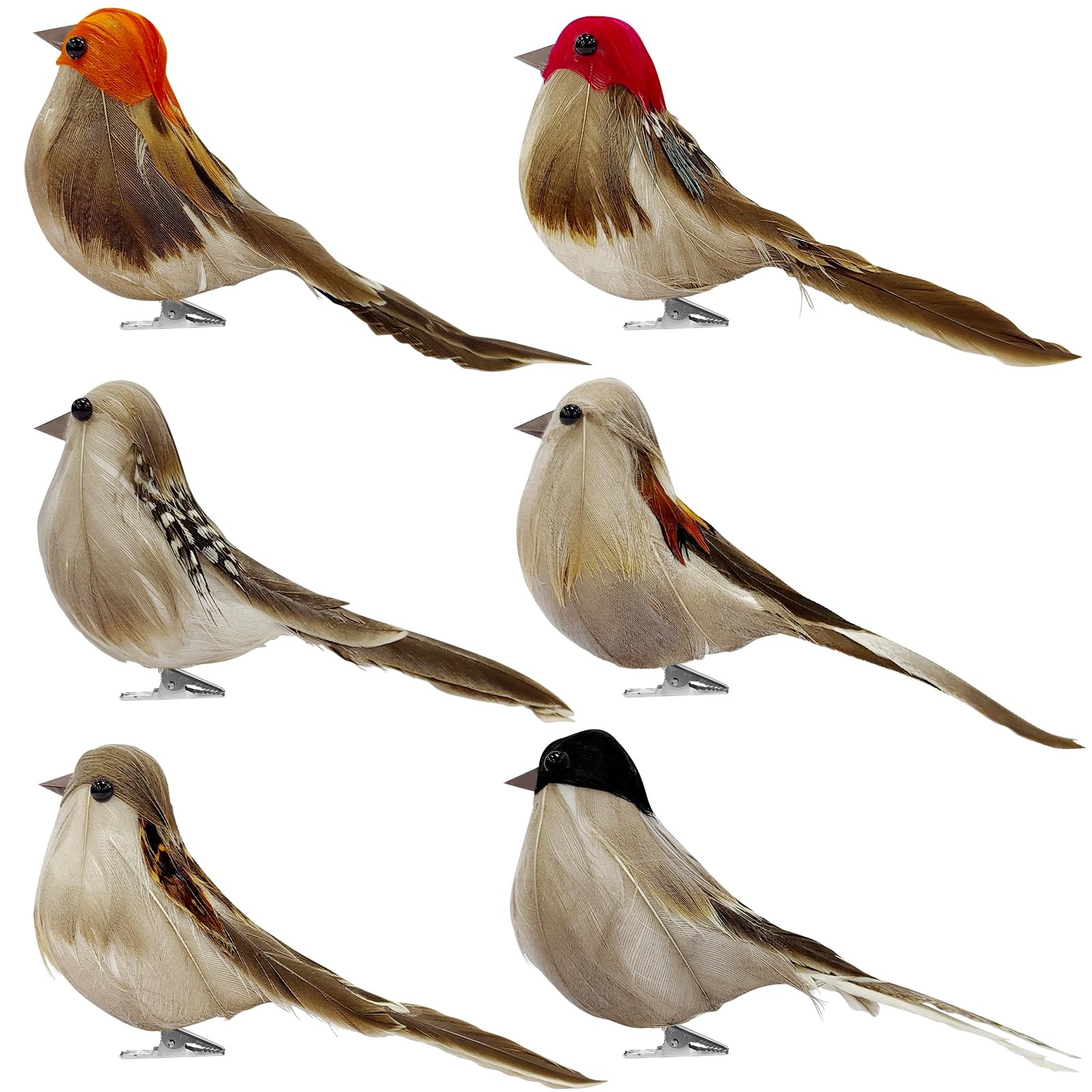 6 PCS Artificial Birds Crafts Clip On Bird Ornaments Simulation Sparrow Decor
