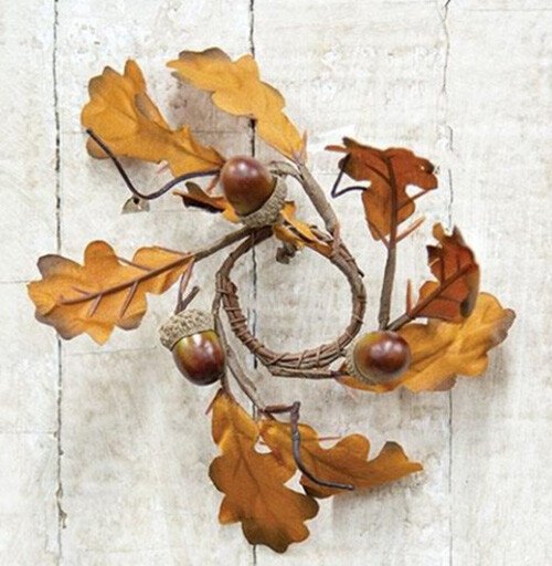 Candle Rings Set/2 Oak Leaves & Acorns Fall Floral Decor 1.5 inch inner diam