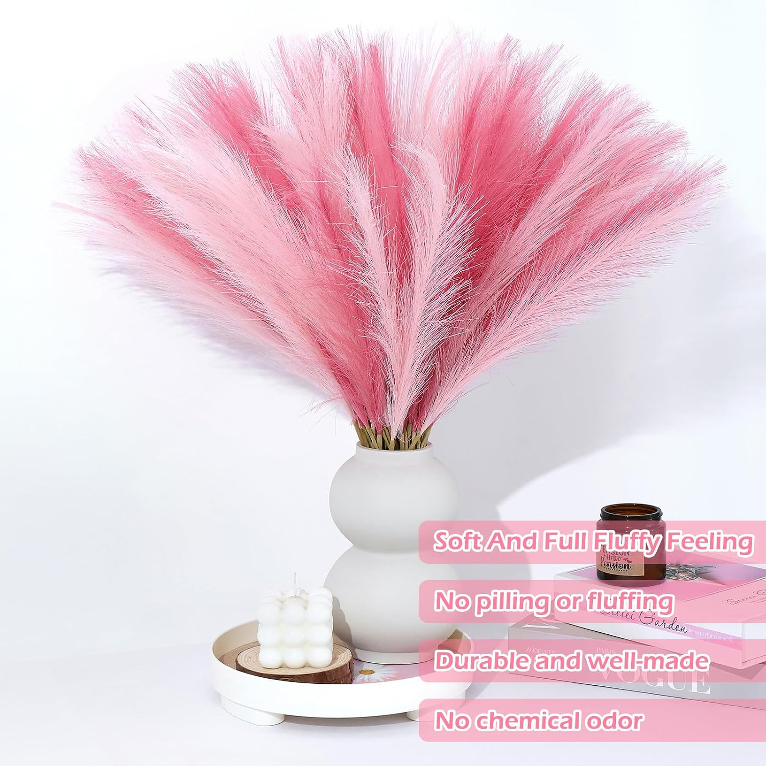 60 Pcs Pampas Grass Decor 21.7 Inch Faux Pink Pampas Grass Bulk Artificial Dried
