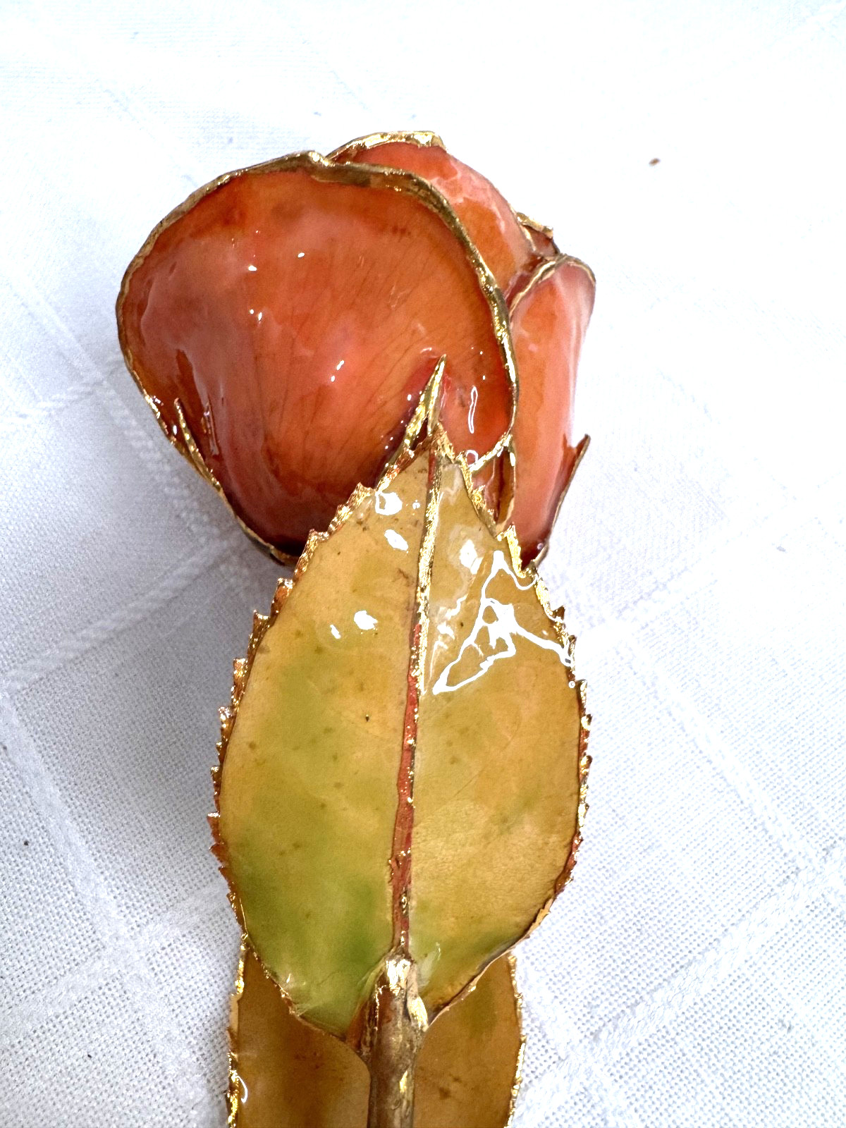 Orange Lacquered Rose with Gold Trim Unique Gift Free Shipping