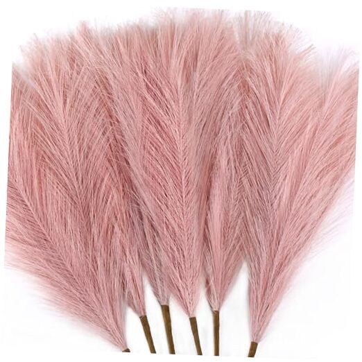 6 PCS Faux Pampas Grass Arrangement – 18″/45cm Artificial Fluffy D4- Dust Pink