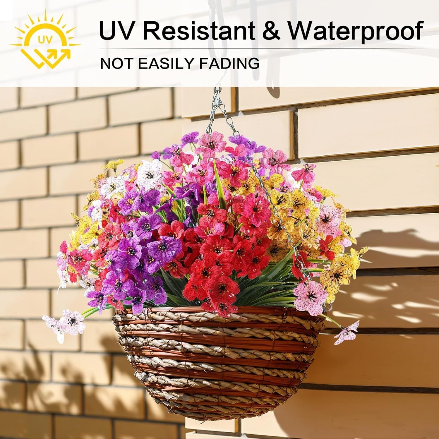 24 Bundles Artificial Flowers for Outdoor,No Fade Fake Plastic Flowers Faux P…