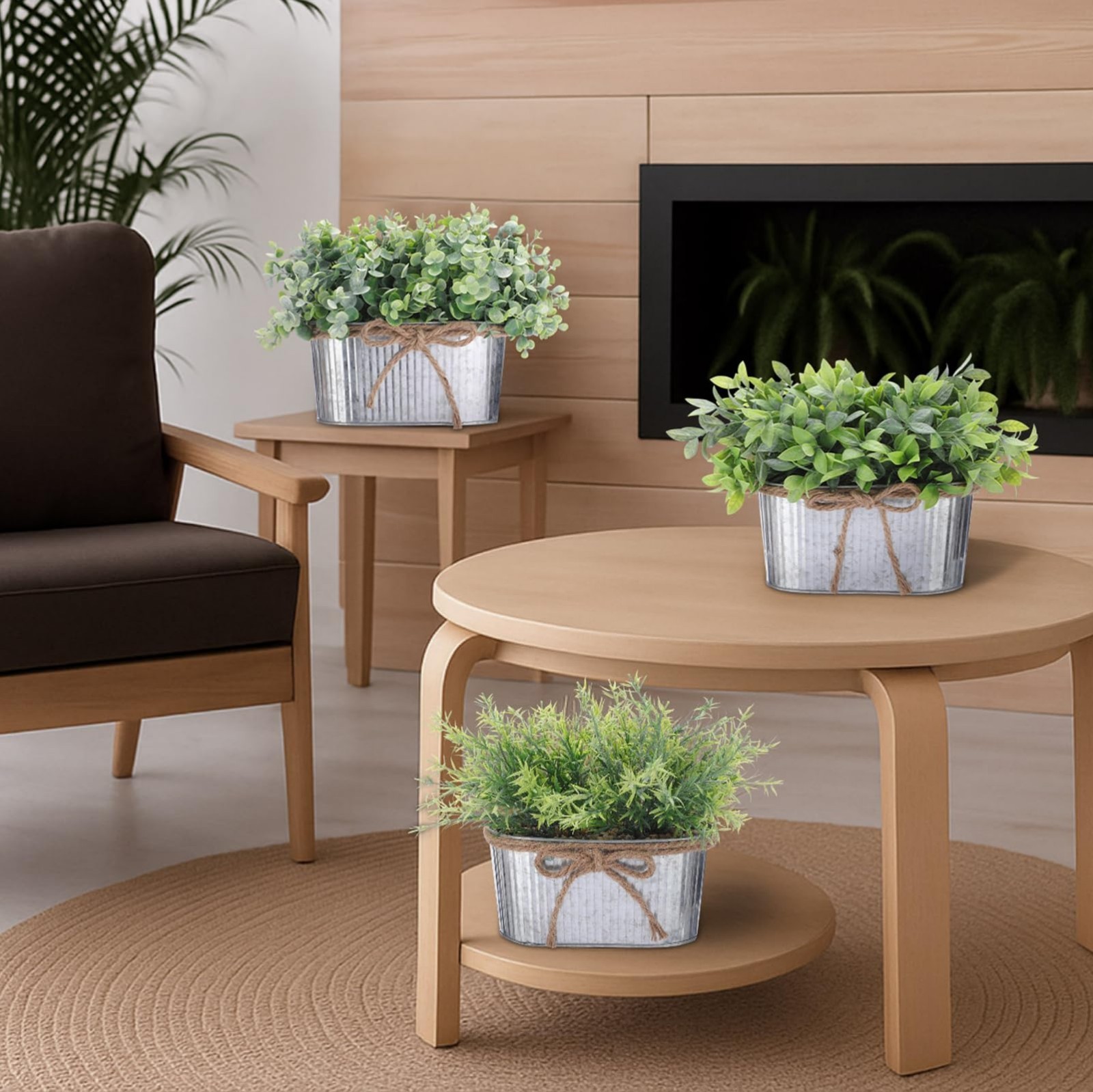 3 Pack Mini Potted Artificial Eucalyptus & Rosemary Plants in Metal Pots – Home