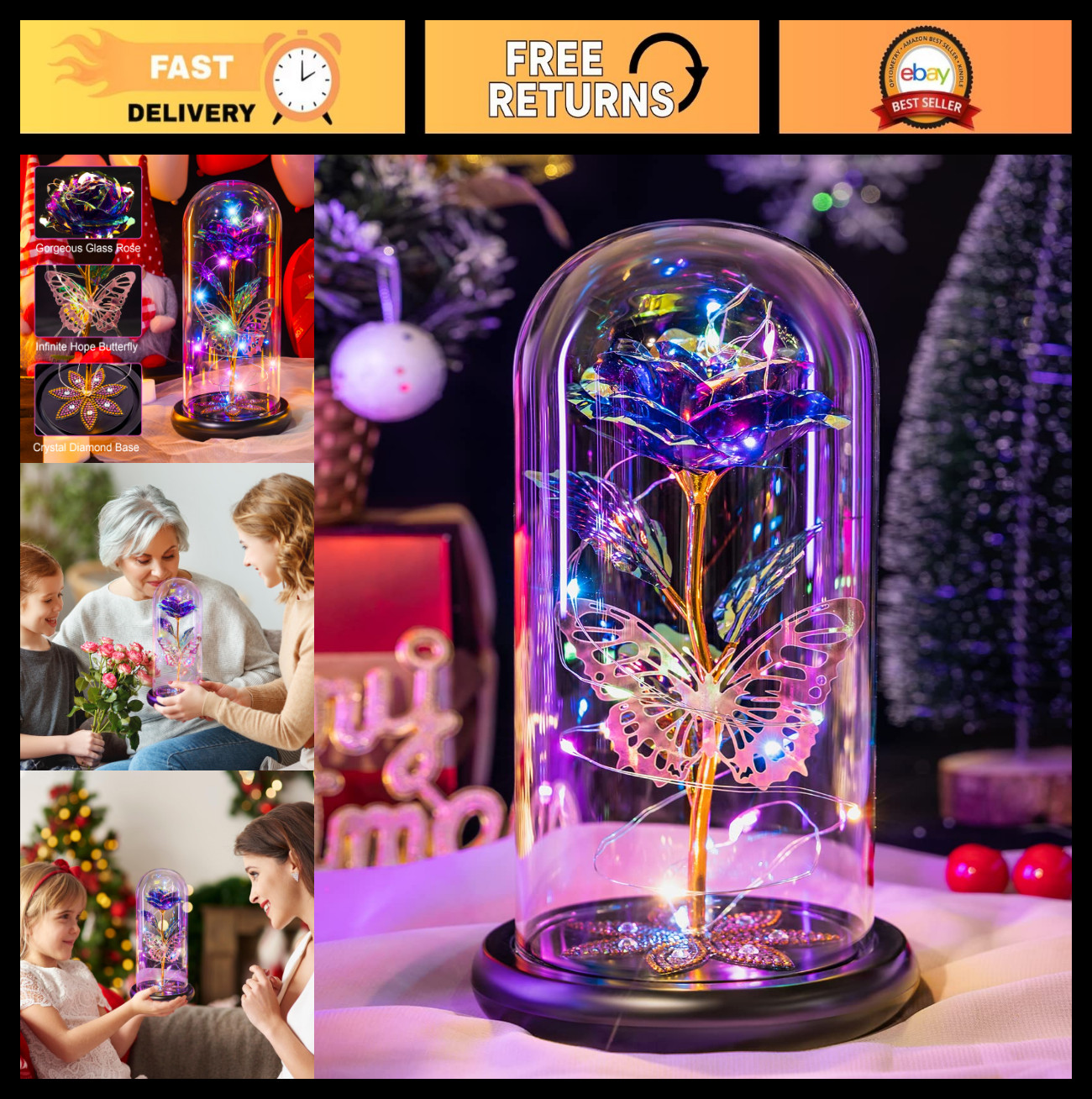 Eternal Galaxy Glass Rose in Dome – Forever Flowers Gift for Mom, Wife, Daughter