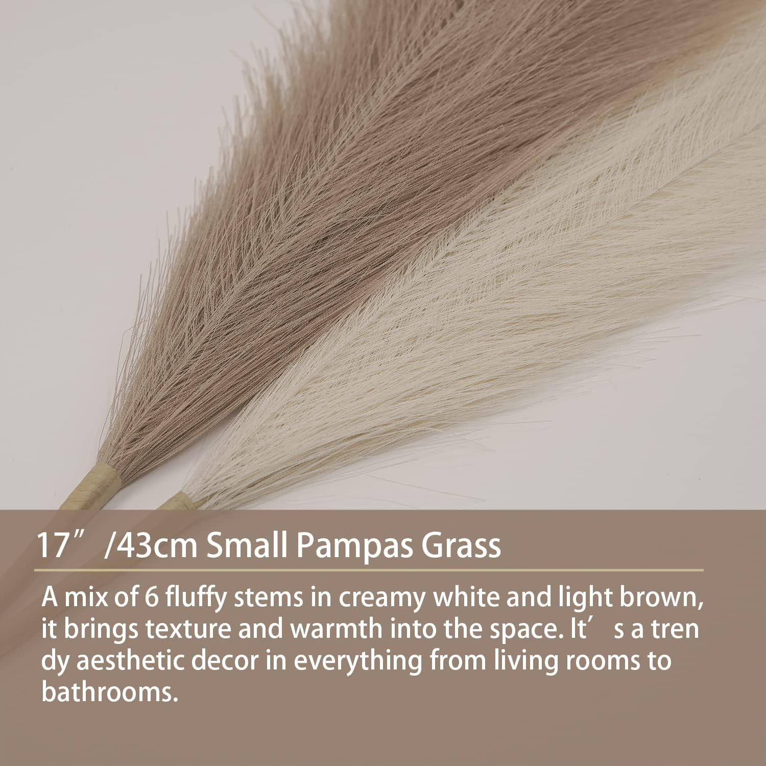 Faux Pampas Grass Decor. 6 Stems 17” Short Artificial Pampas Grass. Room Deco…