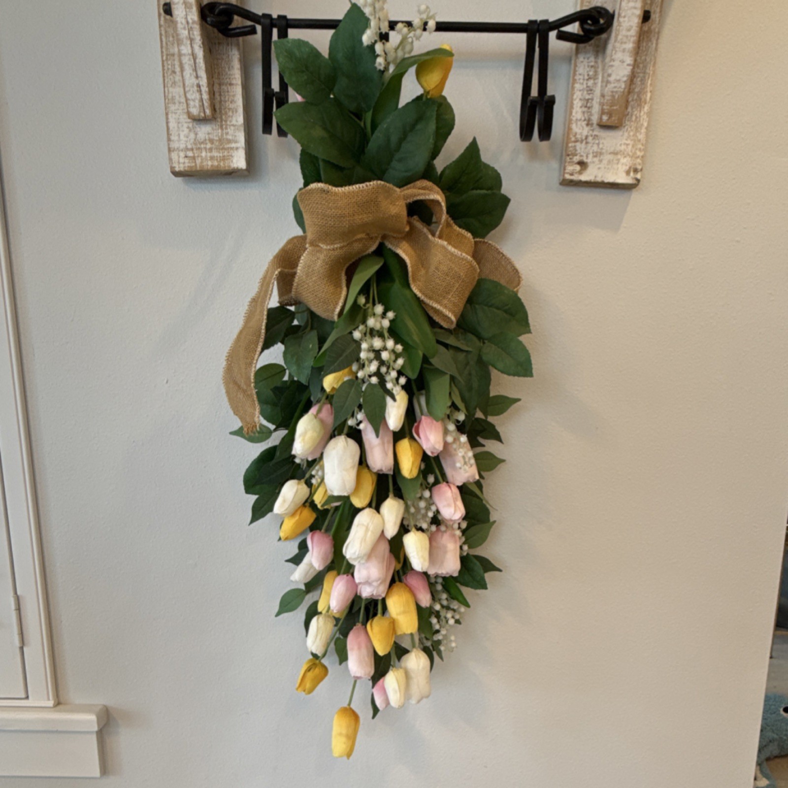 Artificial Tulip Flower Swag Wall Decor Spring Floral Pink Yellow White Green