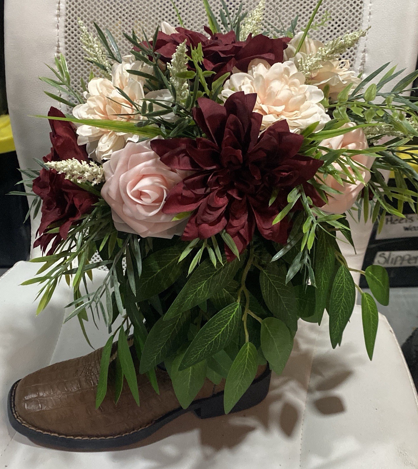Cowboy Boot Floral Arrangement Western Style Home Decor Faux Florals