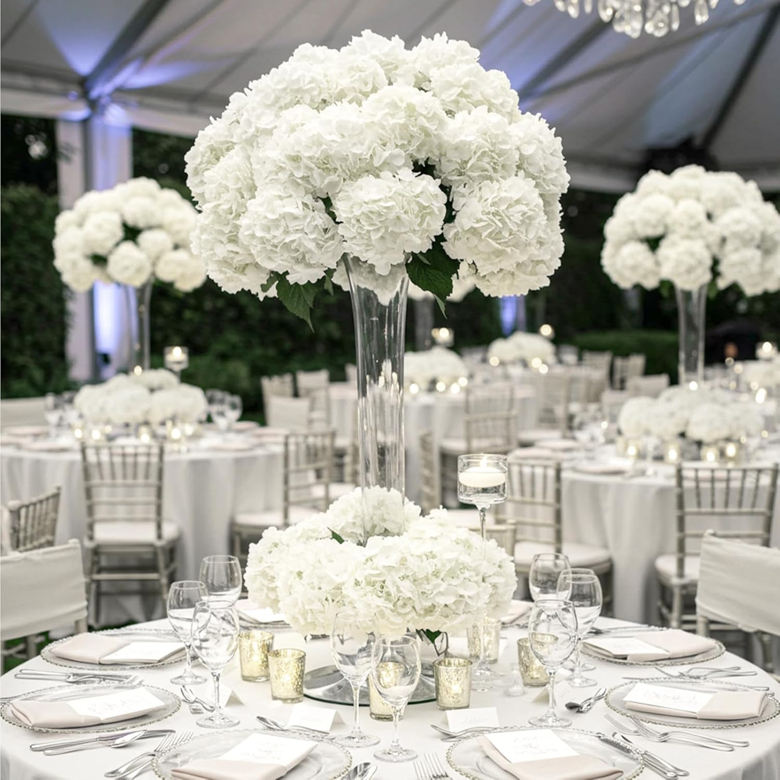 Artificial Hydrangea Flowers 10pcs Faux White Flowers for Wedding Centerpieces