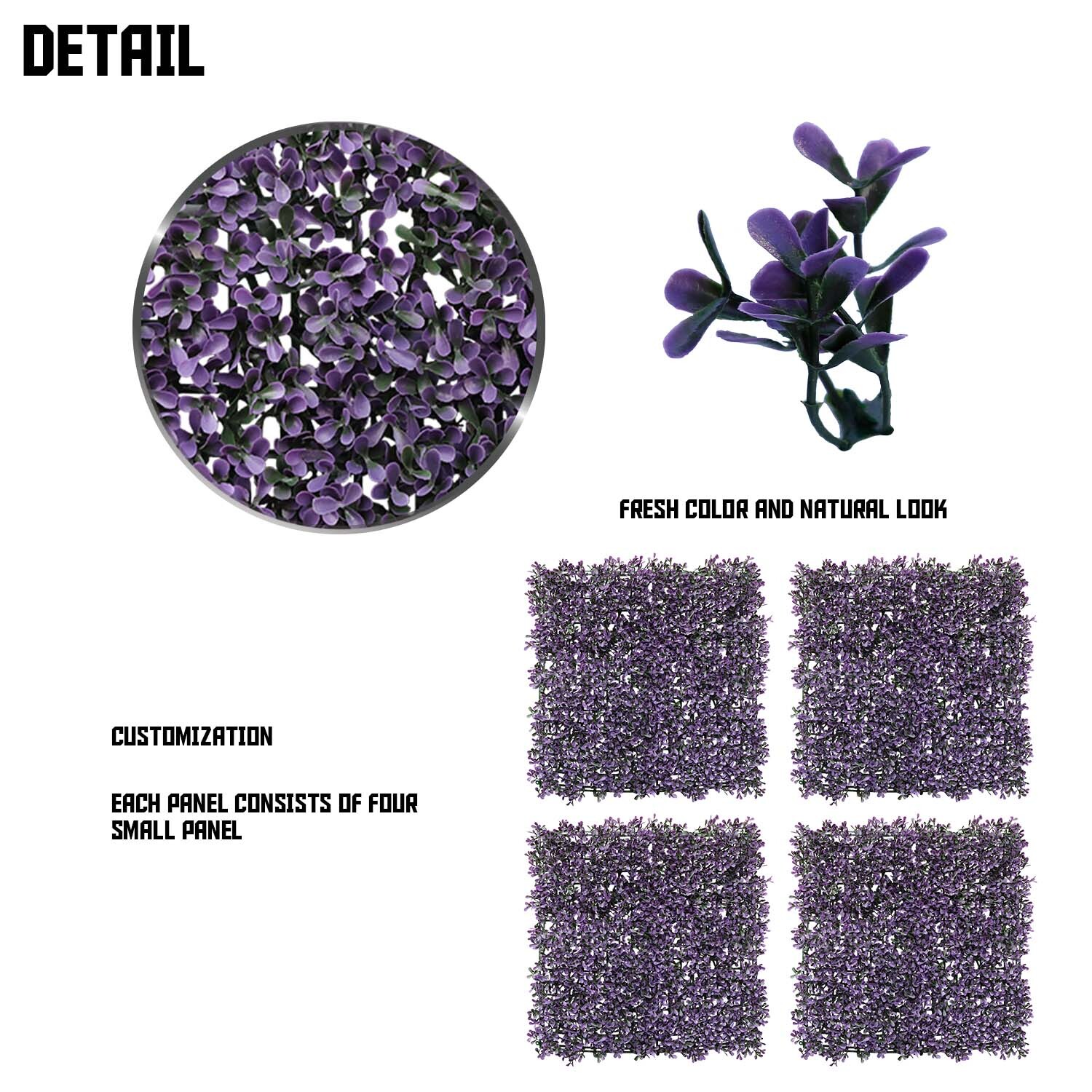 20×20” Artificial Purple Pittoso Mat Wall Hedge Decor Privacy Fence Panel Grass