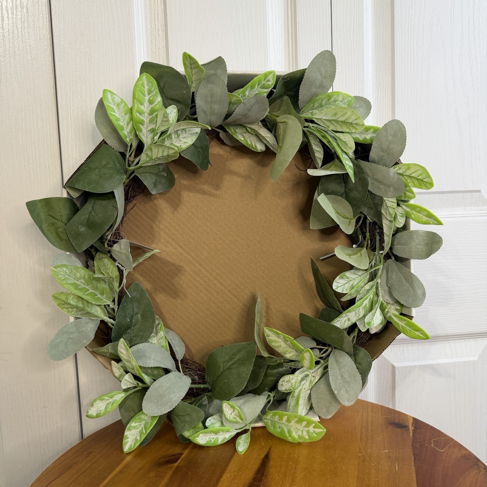 Artificial Wreath Faux Eucalyptus Lambs Ear Ready To Hang Door Wall Spring Decor
