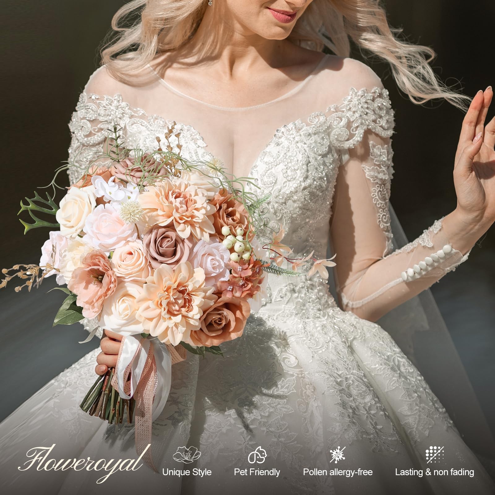 Artificial Flowers Rose Flowers Dahlia with Stems for DIY Wedding Bridal Bouq…