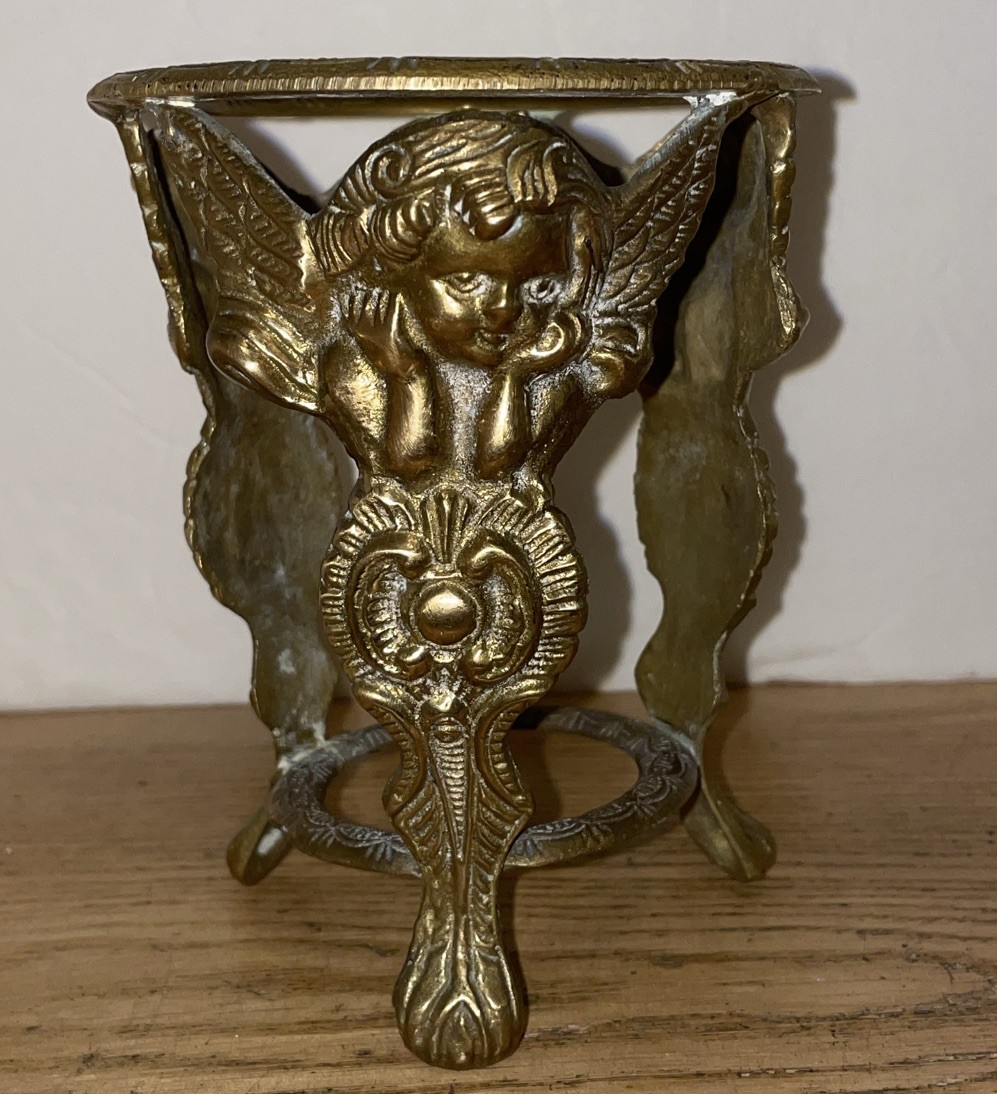 Cherub Art Noveau Victorian Brass Plant/Candle Holder, Vintage