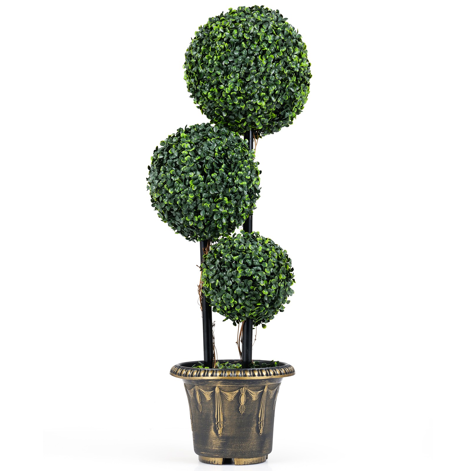 3 FT Artificial Boxwood Topiary Tree, Sun-Protective Triple Ball Shrubs,Indoor