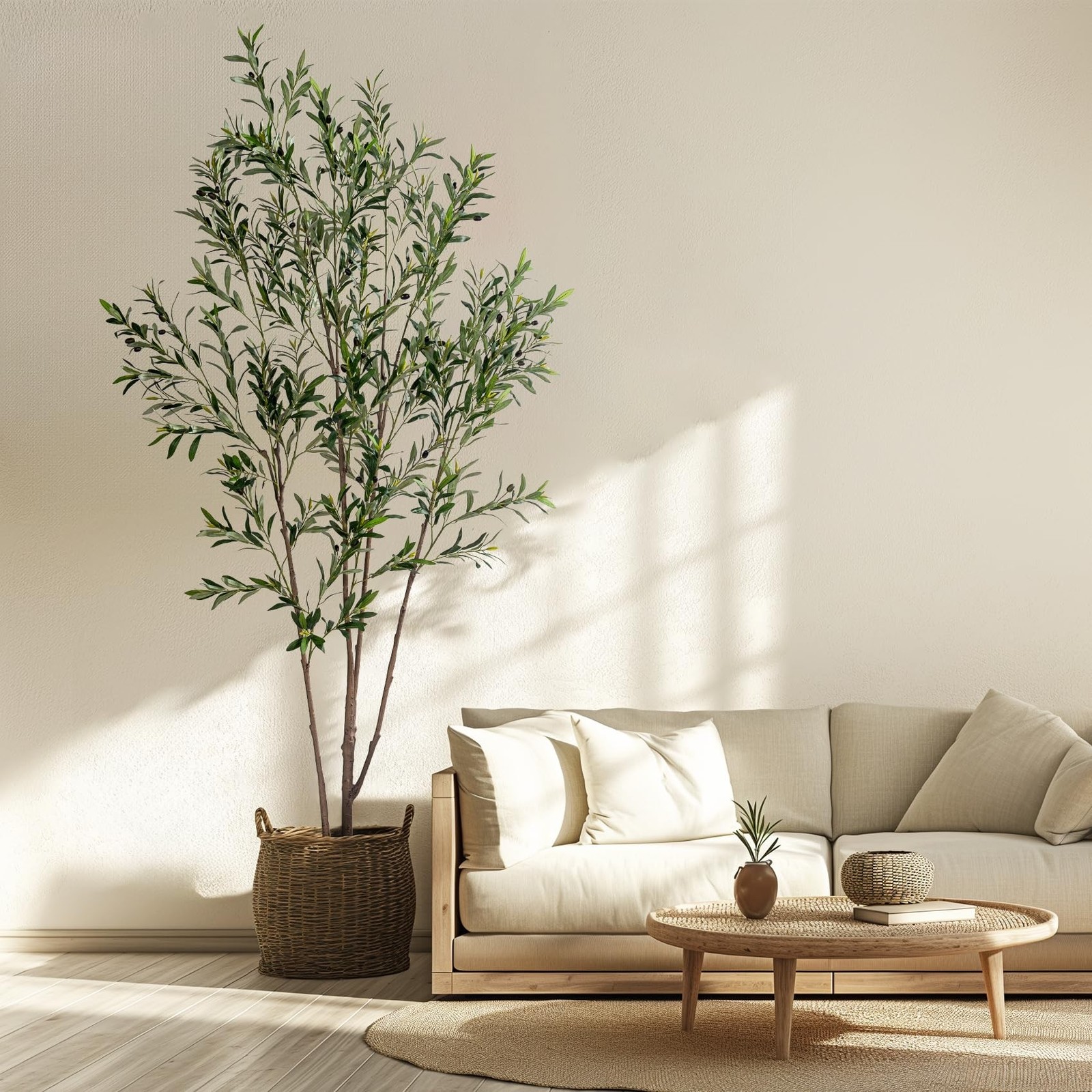 Erimda 8FT Artificial Olive Tree Faux Silk Natural Wood Trunk Lifelike Fruits