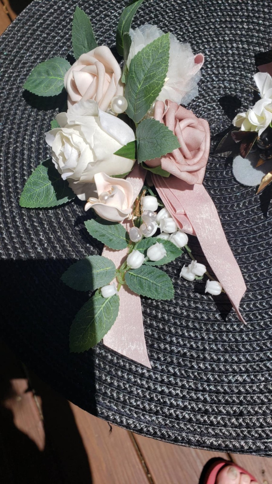 Wedding Corsage and Boutonniere Set Colors Pale Pink, White and Mauve