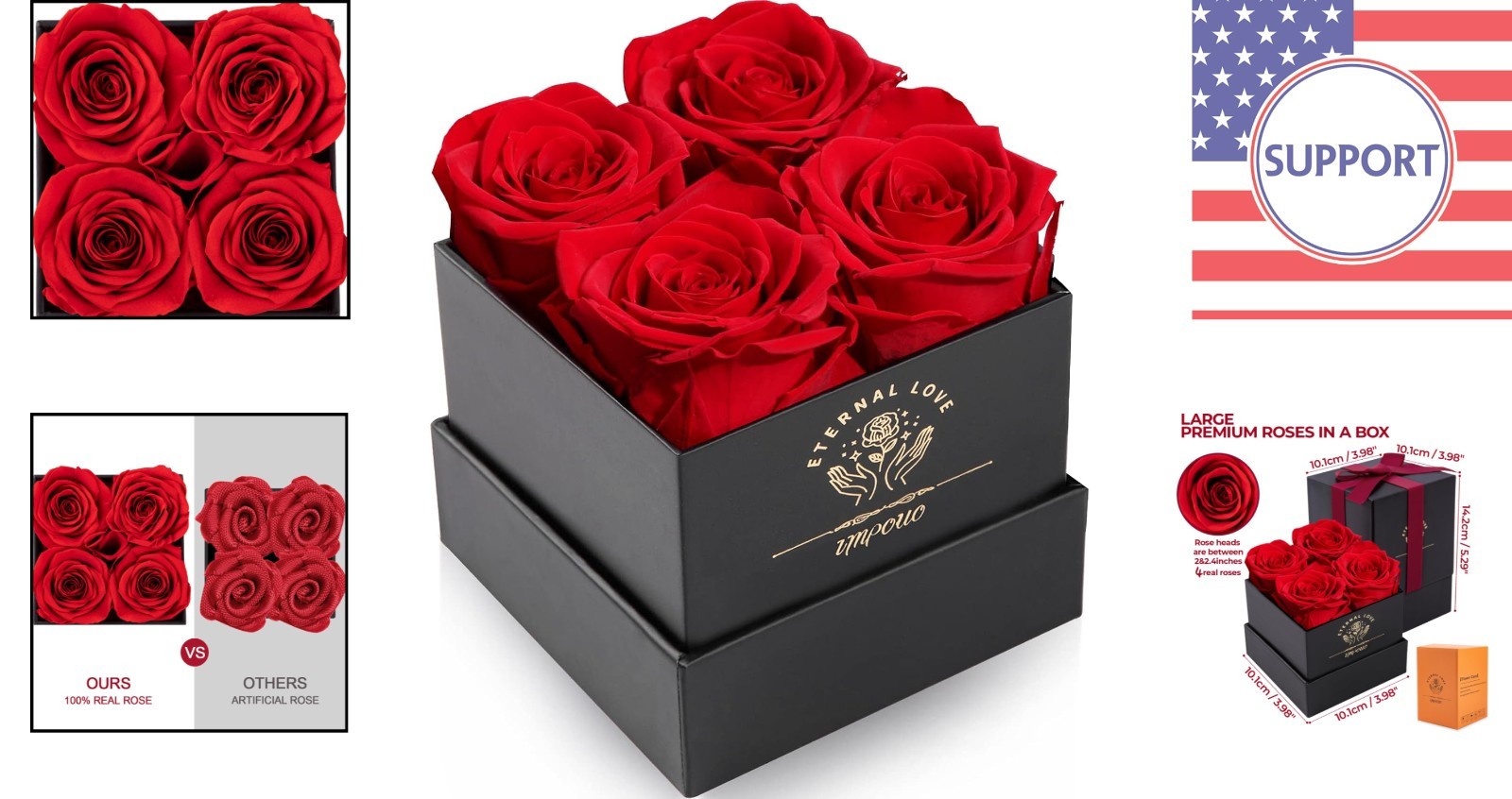 Chic Box of 4 Red Preserved Roses – Ideal Gift for Her & Special Celebrations