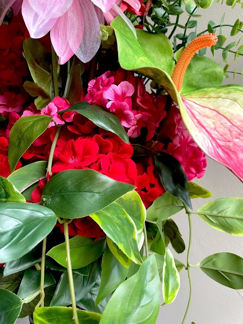 Tropical Red Pink Centerpiece Tall Oasis Living Dining Room Decor Bedroom Accent