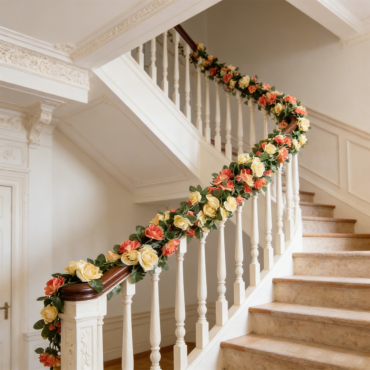 9PCS 8.2FT Artificial Silk Flowers Garland Fake Rose Vines Wall Hanging Plants