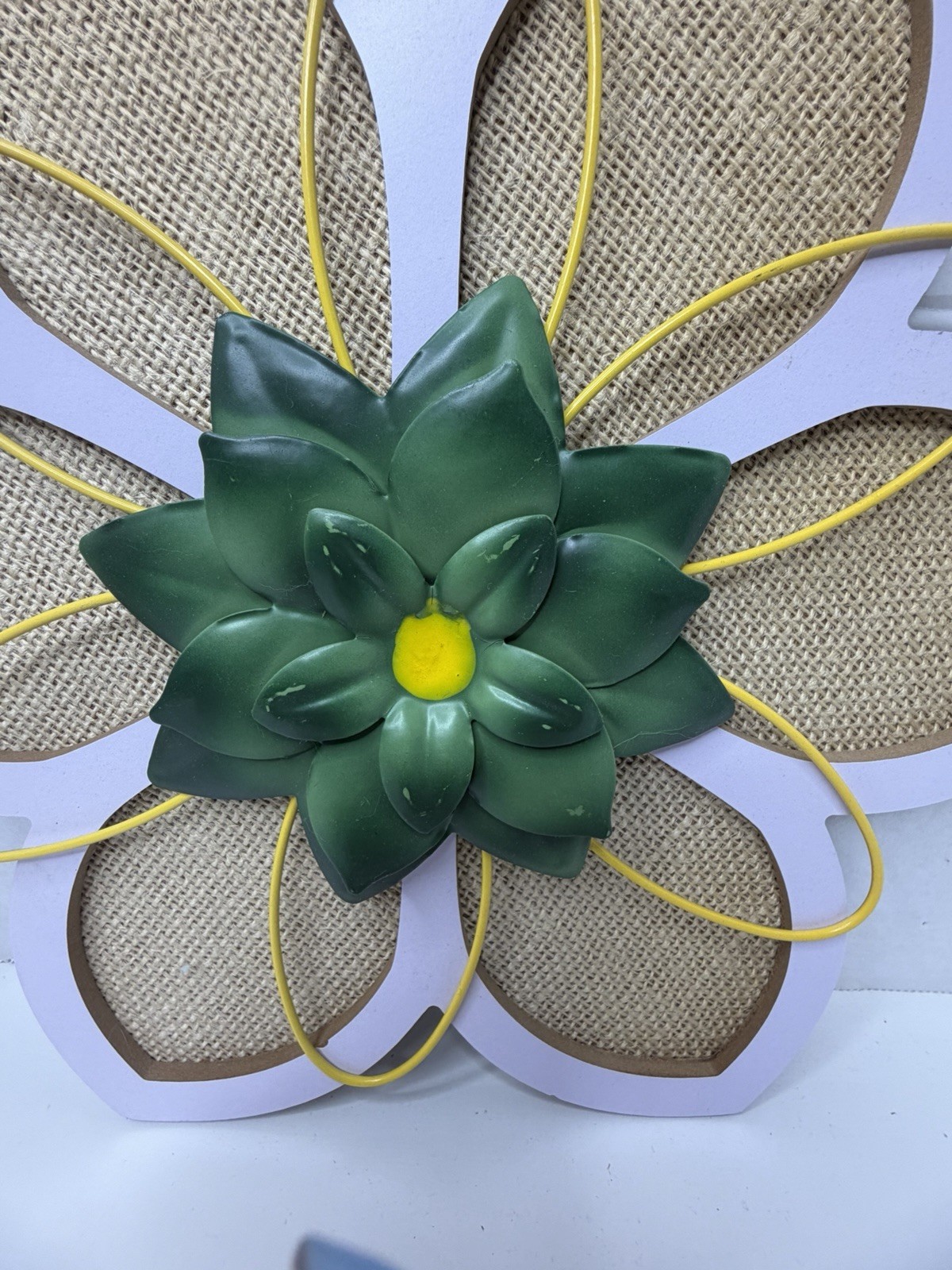 3 Wood Burlap & Metal 3D Flowers Decor Hanging 12” Wall Home Decor Wall Hanger