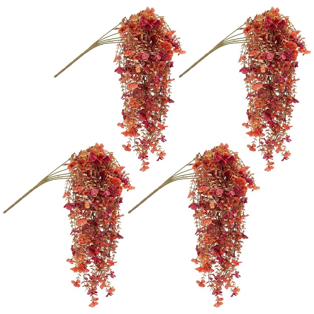 4Pcs Fall Artificial Flowers for Outdoors, Red Artificial Fake Wisteria Vine …