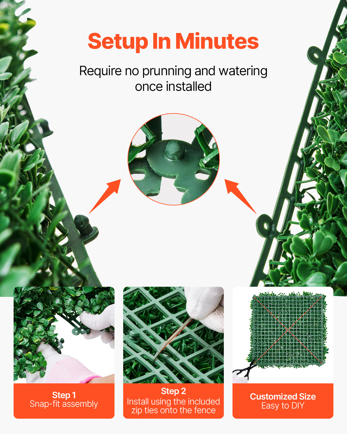 Uimoso Artificial Grass Wall Panels 8 PCS 20 x 20 in 3D Greenery Decor Privacy