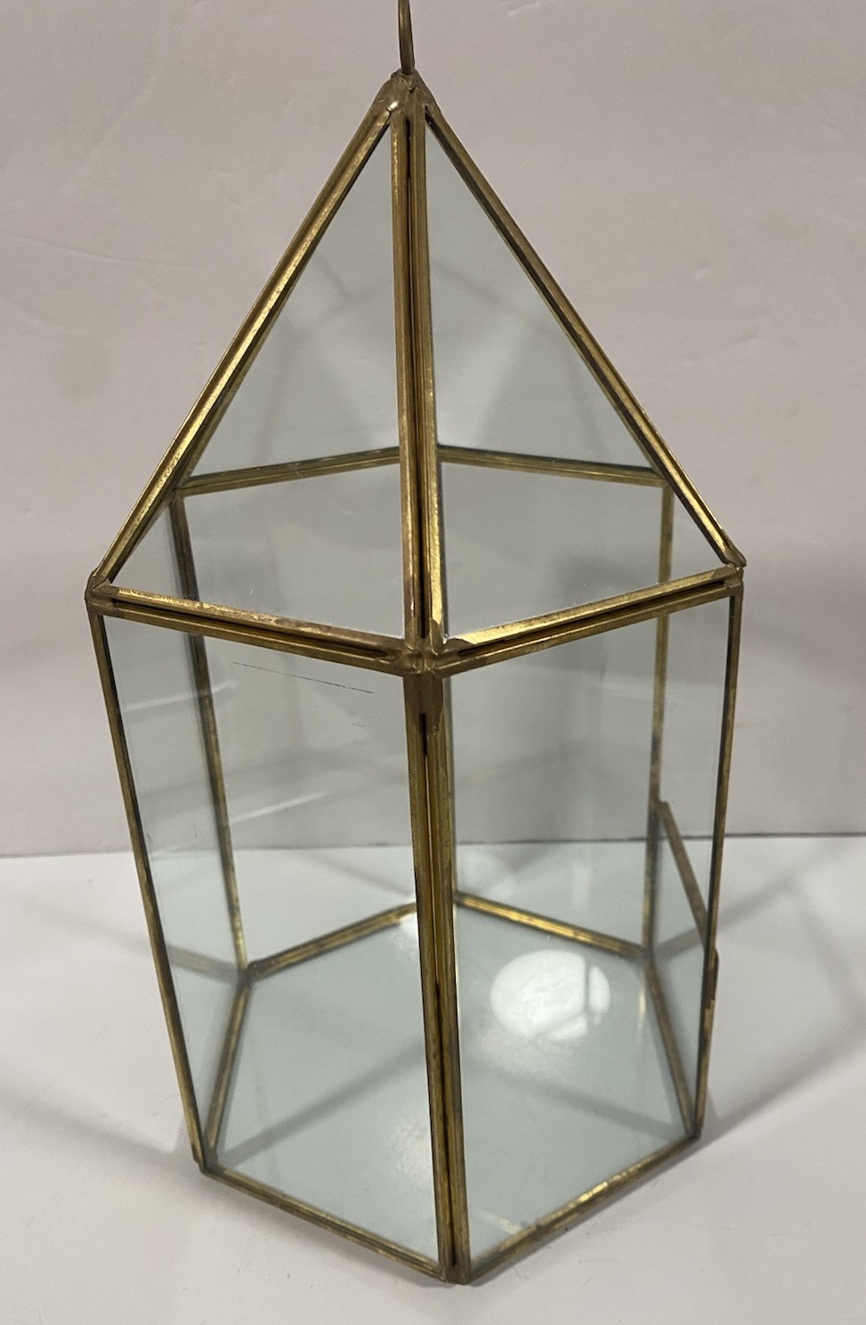 Vintage Glass 6 Sided Hanging Store Display Candle Holder Plant Terrarium 10×6″