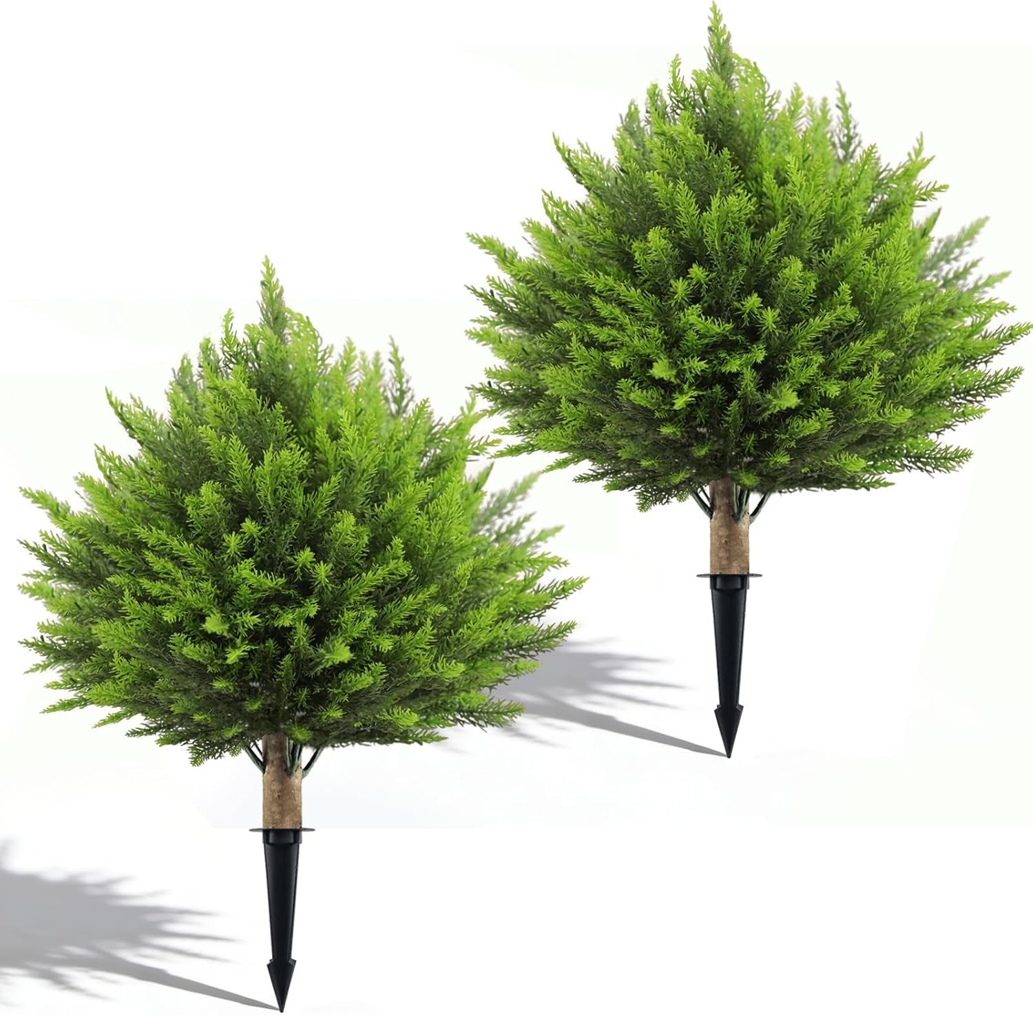 2 Set Artificial Cedar Topiary Ball Trees with Spike, 24″ UV Resistant Fake E…