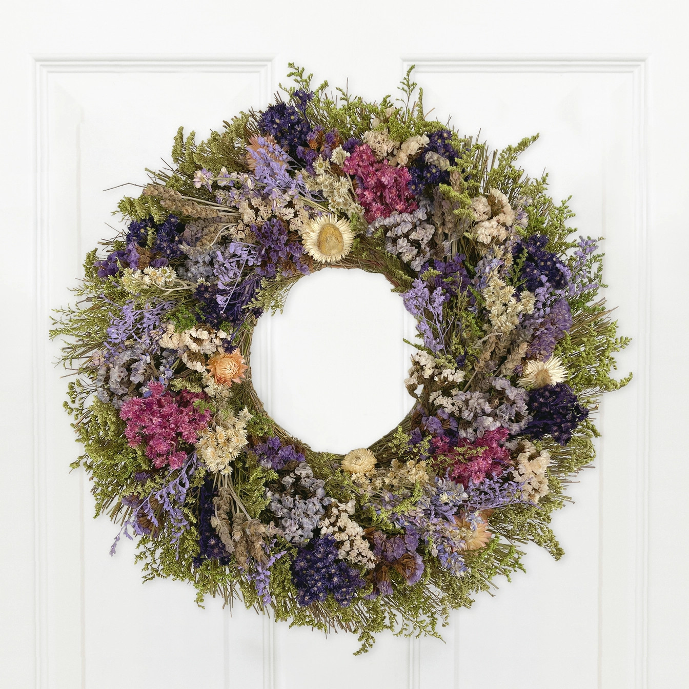 18″ Dried Floral Wreath Neutral Spring Summer Front Door Farmhouse Decor