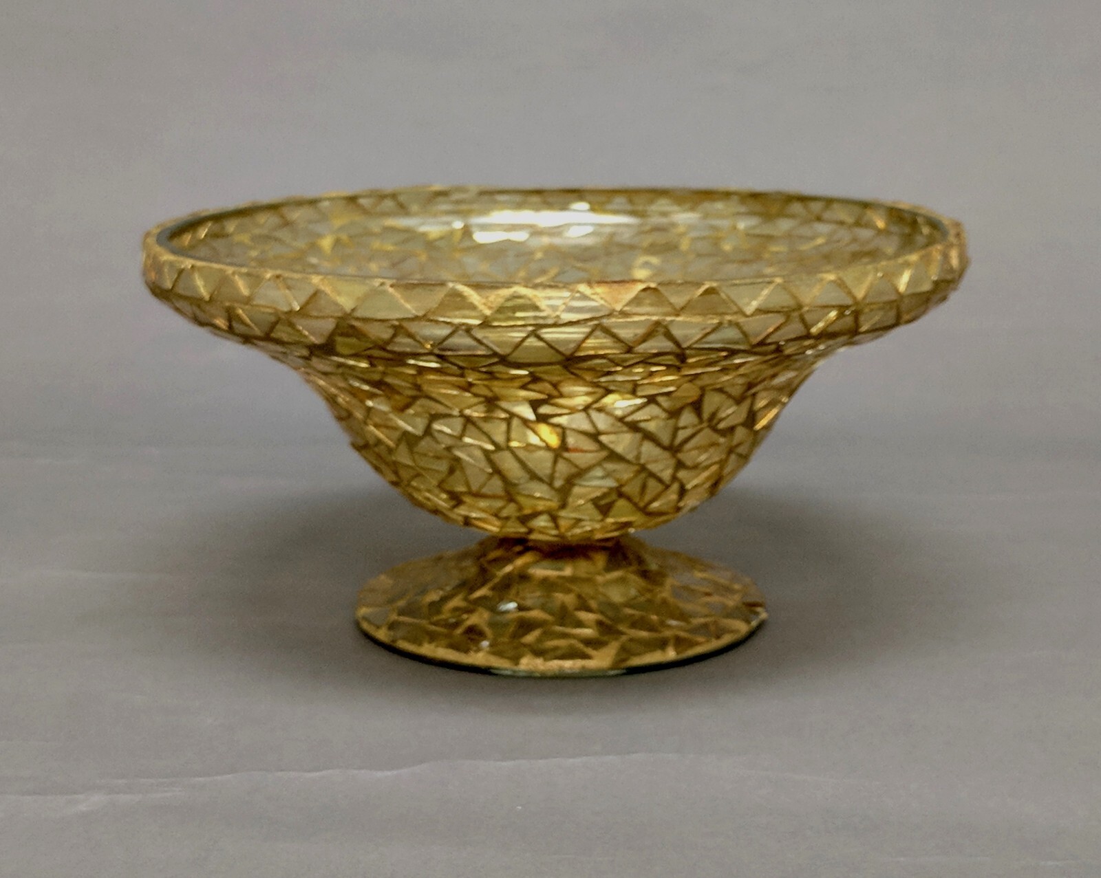 Compote Bowl Gold Mosaic on Glass Triangle Chips 8″Dia 4″High FREE SHIPPING
